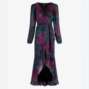 Express metallic printed high low maxi dress size small
